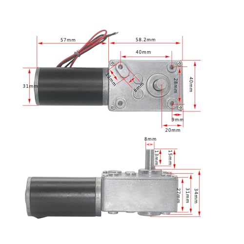 Motor de engranajes CC 12V Yosoo de alta torsión y caja de cambios reversible con eje de 8mm 4