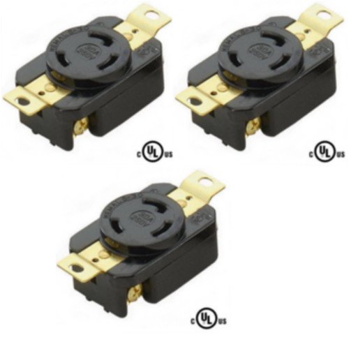 NEMA L6-30 Grounding Locking Receptacle, 30A 250V AC, 2 Pole 3 Wire, cUL Listed (5)