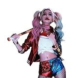 [TUAHOUS] ハロウィン ハーレイクイン ジョーカー 仮装 クイン コスプレ大人用 コスチュームジョーカー コスプレ 仮装 変装 演出服 舞踏服 文化祭 (レッド, S) [並行輸入品]