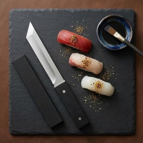 Image of Machado D2 Steel Japanese Tanto Chef Knife - Ultra-Sharp 58-60 HRC Fixed Blade Utility Knife with Protective Sheath - 10 Inch, Black
