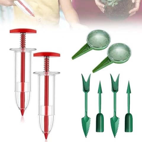 WANYANG 6PCS Mini Seed Spreader, Mini Sowing Seed Dispenser, Small Seed Planter Tool, Manual Seedlings Dibber and Widger Set,Plastics Seed Sower Spreader Handheld for Tiny Seeds Cover