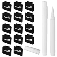 14 Stück Etikettenhalter Clip, Abnehmbare Clips Etiketten, Korb Etiketten Clips, Schwarz Label Halter mit 2 Weiß Stifte, Etikettenhalter für Körbe und Aufbewahrungsboxen