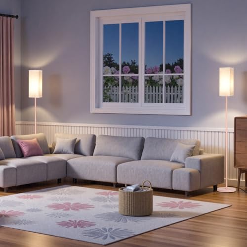 Image of 64.6 inch Floor Lamp, Pole Lamp with Foot Switch, Modern Standing Lamp Shade, Minimalist Freestanding Lamp (Bulb Not Included), for Living Room, Bedroom Office ETL Listed,Pink and Beige PE07LD05