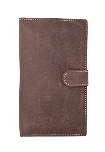 RFID Blocking Bifold Premium Vintage Leather Credit Card ID Holder Long Wallet with Snap Closure (Brown)