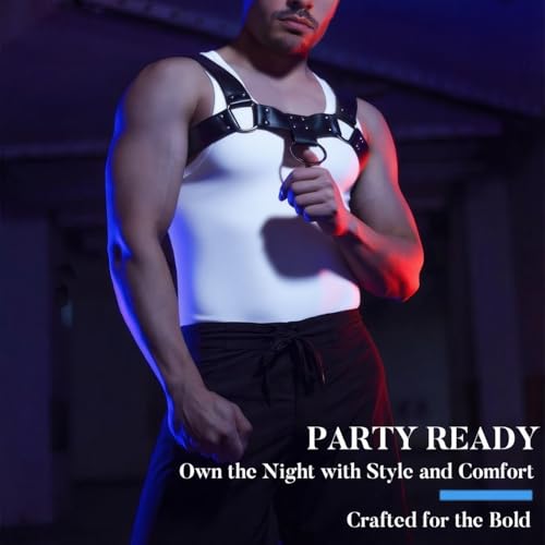 Men's Chest Harness Belt, Body Harness for Men, Adjustable PU Leather Male Punk Chest Belt Shoulder Harness Muscle Show Fashion Costumes for Cosplay and Party3