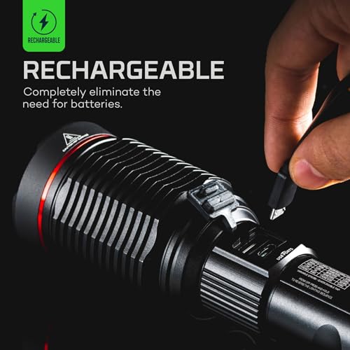 NEBO Redline 6K 6000-Lumen LED Rechargeable Bright Flashlight For EDC, Camping, Hunting, Hiking, Tactical With 4X Zoom, 4 Light Modes, Waterproof, Power Bank, Black