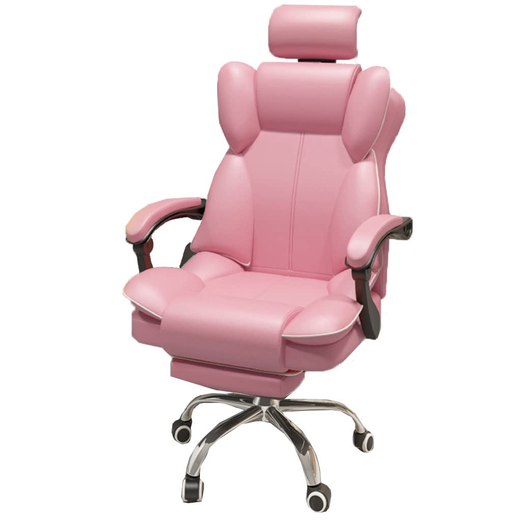 METTEOR Reclining Office Chair with Footrest Big and Tall Executive Chair 130° High Back Leather ment Chair with Lumbar Support - Black (/Pink)