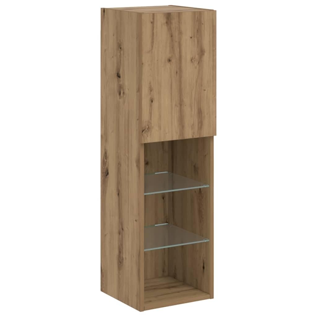 Szafka pod telewizor z lampkami LED dąb, rękodzieło, 30,5 x 30 x