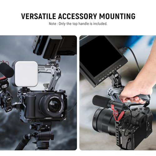 Image of NEEWER All Metal Stylish Camera Top Handle with 3 /8 inch Screw and Locating Pins, 1 /4 inch &3 /8 inch Threads, Cold Shoes, Anti Off Lock, Compatible with SmallRig Camera Cage Video Rig Stabilizer, CA078