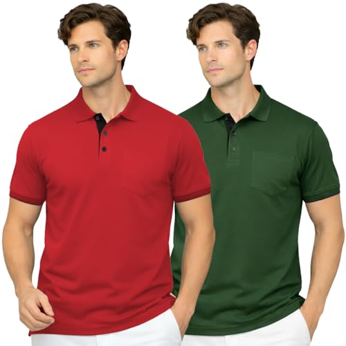 Image of Men's Premium Cotton Pique Polo T-Shirt, Classic Fit Short Sleeve Casual Summer Shirt, Soft & Breathable Fashion Polo