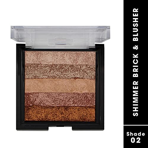 Image of FASHION COLOUR Shimmer Brick and Blusher 2 in 1 | Easy-To-Blend Formula | Weightless | Waterproof | Available in Gorgeous Shades | Multi-Use | Multicolour | 8g | Shade 02