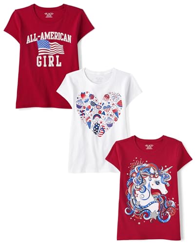 The Childrens Place Girls Holidays Short Sleeve Graphic T-Shirts Multipacks American Girl 3-Pack Medium