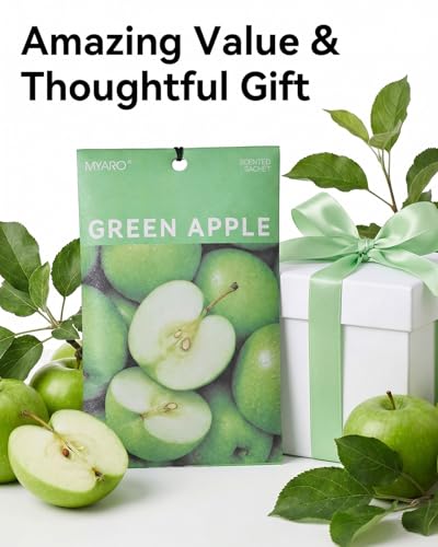 Image of MYARO 20 Pack Scented Sachets Odor Eliminator & Air Freshener for Drawer, Closet, Car, Suitcase Home Travel Fragrance Essential Green Apple