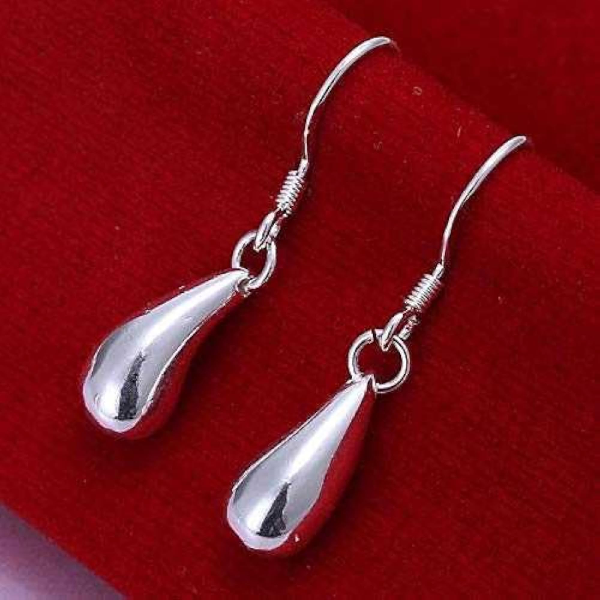 Women's Silver Teardrop Dangle Earrings with Hook Closure