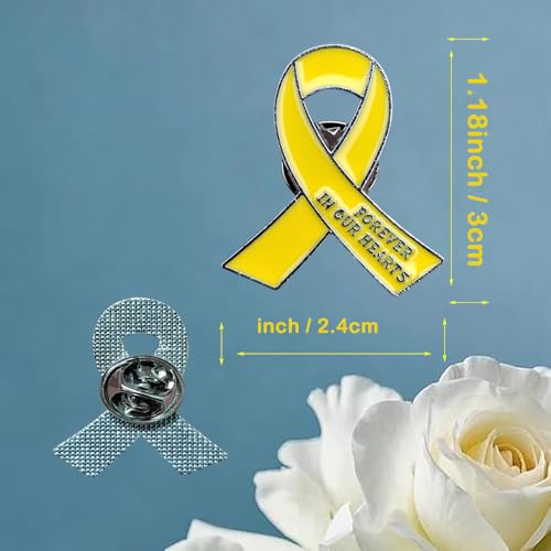 Image of 20 Pcs Funeral Ribbon Awareness Pins Memorial Lapel Brooches Forever In Our Hearts For Mourning Event