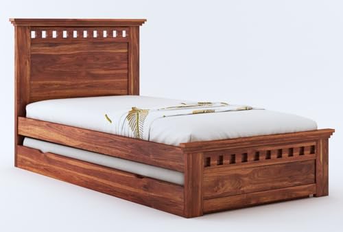 Image of MAMTA Decoration Sheesham Wood Kuber Single Size Trundle Bed with 1 Extra Pullout Bed for Bedroom Living Room Home (Honey Finish)