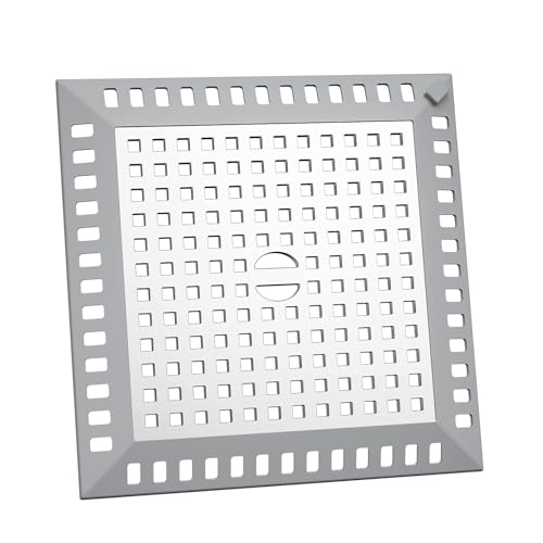 GEFIRE Colador de Pelo para Ducha Cuadrado, Tapa de Desagüe para Baño, 12,5 x 12,5 cm Colador de Fregadero para Cocina, de Calidad, de Acero Inoxidable, Silicona, Plateada