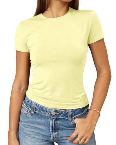 Image of Abardsion Women's Casual Basic Slim Fit T Shirts | Summer Clothes 2026 Going Out Crop Tops Short Sleeve Crew Neck Ladies Tees
