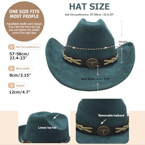 Image of Western Cowboy Hat for Women Men with Band Wide Brim Suede Cowboy Cowgirl Hat Western Style Hat