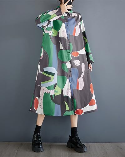 Image of ellazhu Womens Fall Casual Patchwork Funky Long Sleeve Designer Dress Loose Blouse GY2787 A