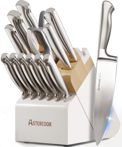 Image of Astercook Knife Set for Kitchen with Block Sharpener 14Pcs Dishwasher Safe | Full Tang Stainless Steel Knives and Anti-Slip Ergonomic Handle Utensils Set