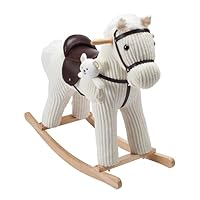 Rocking Horse & Animal Toy with Sound – Unicorn, Elephant, Donkey & Horse Designs – Soft Plush Rocker for Babies 9 Months+ | Develops Motor Skills & Sensory Play – Safe Wooden Base (Marshmallow Horse)