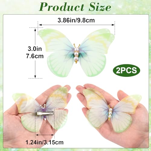 2 Pcs Green Butterfly Clips Pinzas de Mariposa miniatura 2