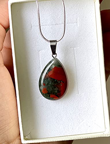 Bloodstone Necklace - Heliotrope Stone - Bloodstone Crystal Choker - Silver Bloodstone - Chakra Healing Gift - Romantic Gift - Mom Gift (16 inch / 40 cm)