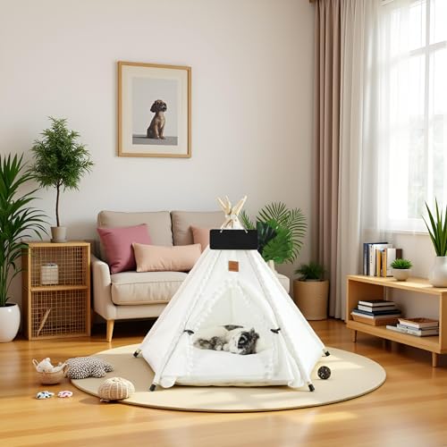 ShakubTipi Zelt für Haustiere,Katzen und Hunde Haustierzelte mit Kissen,Katzenzelt Hundezelt Abnehmbar und Waschbar,Hunde Tipi Katzentipi,Katzenhaus Indoor,Hundehaus für drinnen,70x50x60cm