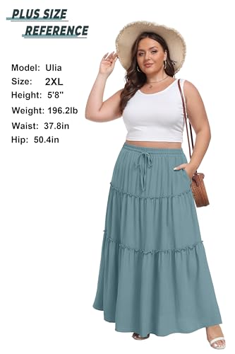 Image of Lepunuo Womens Casual Boho High Waisted Flowy Maxi Skirts Tiered Floral Long Skirts with Pockets for Summer Beach Vacation