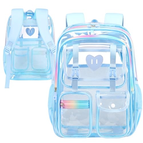 Mochila transparente para eventos de estádio com bolso frontal para faculdade, concertos, esportes, moda, mulheres, meninas, viagens, trabalho, viagens (azul)