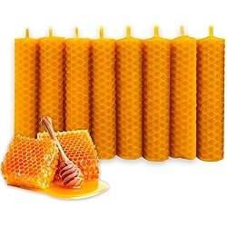 LAMARE Vela de Miel de Abeja Natural 100% Cera Pura - Ideal Ritual Días 11 y 22 - (Pack de 8, 10 cm longitud - 2 cm diámetro) - SIN PARAFINA - Artesanal y natural