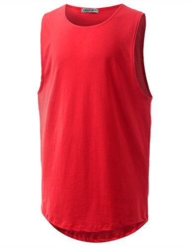 URBANCREWS Mens Hipster Hip Hop Basic Longline Muscle Tank Top Tee RED, S