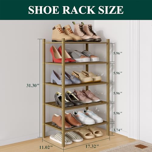 Image of Smiry Bamboo Shoe Rack, 5 Horizontal Slats, 5 Tier - 17.3 inch Wide, Walnut
