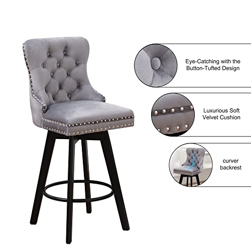 Orrd Swivel Bar Stools Set Of 2, Modern Velvet Button Tufted Upholstered Counter Height Chair With Back Round Ring For Home Bar Kitchen Breakfast Island (Grey) #TOP3