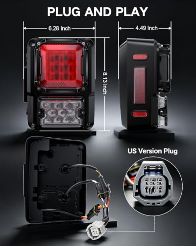 Image of DOT Approved Dark Smoke LED Tail Lights with 40W Super Bright Reverse Light Compatible with 2007-2017 Jeep Wrangler JK JKU 2 Door / 4 Door, EMC Build-in