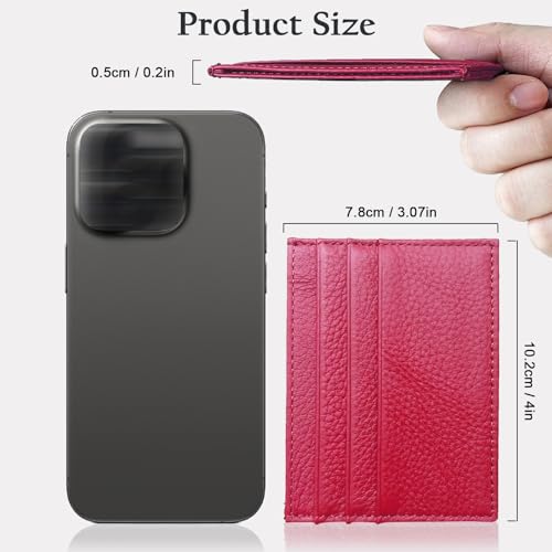 Image of WOXVM Credit Card Holder Wallet RFID Blocking Slim Credit Card Cases Holder Premium Leather Minimalist Front Pocket Small Wallet with 6 Card Slots and 1 Pockets for Men Women (Rose Red)