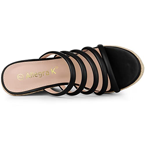 Allegra K Allegra K Women's Platform Espadrilles Wedge Heels Strappy Straps Slides Black Wedges 9 M US