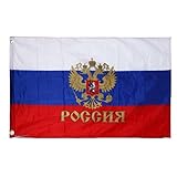 MYSHION Russland Flagge mit Wappen,Russland Fahne 90x150cm mit Adler,Russische Fahne,3x5 Ft Flag of Russland,Russia Flag,Russische Nationalflaggen Banner,Russland Nationalfahne für Events,Parade (01)
