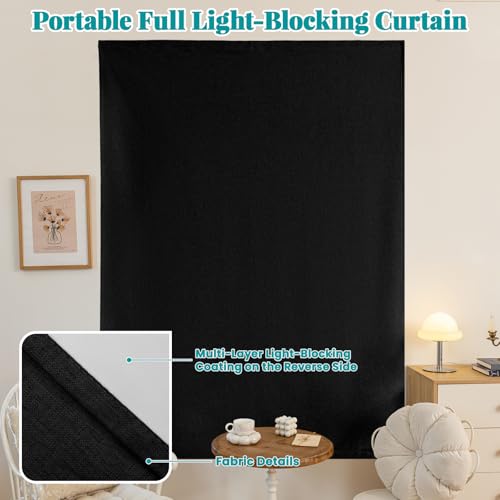 Image of 100% Blackout Adhesive Blackout Curtains- Self Stick Shades Window Blinds Curtains No Rod Needed Easy to Hang Curtain, Use for Bedroom, Kitchen, Home Office, W52 x L84 inch, 1 Panel, Black
