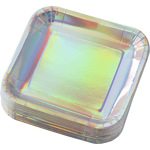 Juvale 48 Pack Of Silver Iridescent Party Plates, Square With Holographic Foil (9-Inch) #TOP3