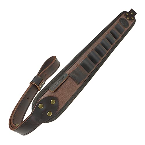 Shotgun Sling with Shell Holder Belt, Shoulder Padded Shotgun Sling Ammo Holder 12GA Adjustable (Brown Sling+Swivels)