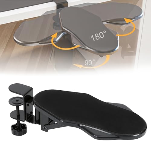 Computer Arm Rest for Desk, 180° Adjustable Rotating Desk Extender Tray, 90° Foldable Elbow Arm Support, Ergonomic Desk Arm Wrist Rest Shelf for Home and Office