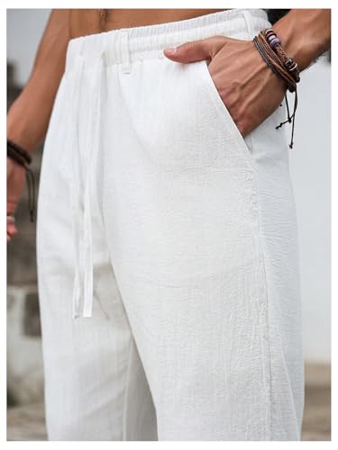 Men's Straight Wide Leg Casual Linen Pants Drawstring Waist Vacation Boho Trousers with Pockets4