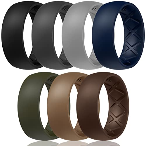 Egnaro Silicone Rings for Mens with Half Sizes, Inner Arc Ergonomic Breathable Design Silicone Wedding Band, 8.5mm Wide - 2.5mm Thick