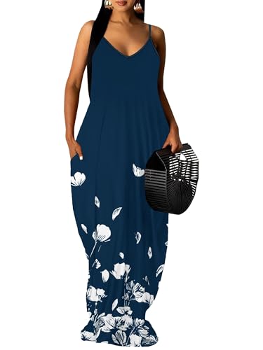 Image of SUZONANA Women Plus Size Summer Maxi Dress Spaghetti Strap Loose Sundress
