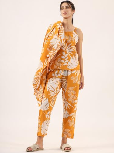 Image of Women's Printed Nightsuit Pajama with Top with Long Gown Lightweight Soft & Comfy Sleepwear for Girls & Women