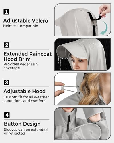 Image of ISABRELLA Long Rain Coat for Men Waterproof, Durable Oxford Unisex Raincoat for Women with Adjustable Hood, Reflective Stripe, Double-Layer Collar & Extended Cuff for for Hiking, Travel(2XL)