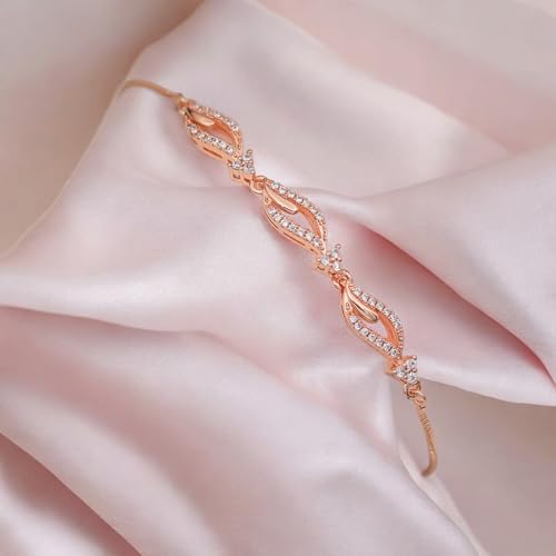 Image of Nilu's Collection Rose Gold Plated American Diamond Crystal Contemporary Bracelet Jewellery with Adjustable Pull-Chain Bracelet for Women & Girls