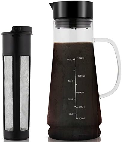 Cold Brew Coffee Maker Glass Iced Mizudashi 1200ml with Removable Stainless Steel Filter
